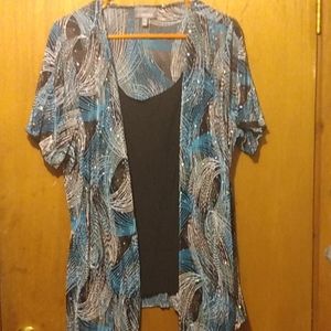 Essentials Size 1X Sparklee Mini Accordion Pleat Disco Wedding Party Top Blouse